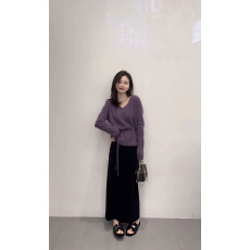 批发慵懒风紫色长袖<b class='q'>针织</b>衫毛衣女秋季新款韩系高腰中长款半身裙套装