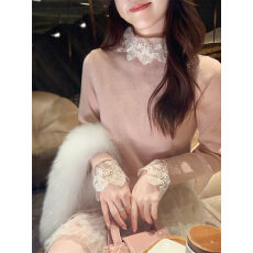 批发秋冬新款半高领蕾丝<b class='q'>打底</b>衫女针织内搭温柔气质百搭洋气小衫<b class='q'>上衣</b>