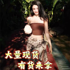 批发咖色度假旅游<b class='q'>沙滩裙</b>一片式雪纺半身裙长裙女秋抹胸两件套