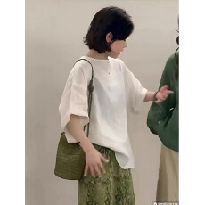 批发法式气质圆领后背单排扣短袖衬衫女2026新款夏季宽松显瘦休闲上衣