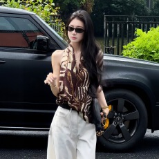 批发美式度假风斑马纹V领挂脖吊带<b class='q'>背心女</b>夏外穿独特漂亮甜辣无袖上衣