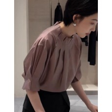 批发气质通勤对丝捏褶<b class='q'>半袖</b>衬衫<b class='q'>女</b>设计感衬衣舒适微透上衣夏