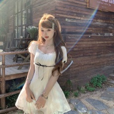 批发Q女家 甜杏冰茶/双版本千金感<b class='q'>蕾丝</b>短袖上衣连衣裙<b class='q'>套装</b>