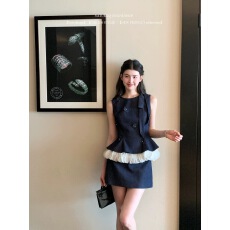 批发杨小卷 莱赛尔亚麻牛仔<b class='q'>套装</b>女夏miu系高智千金荷叶边无袖收腰上衣