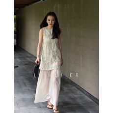 批发LiHuiEr李慧儿南法花园夏季燕麦重工刺绣连衣裙圆领宽松背心裙女