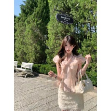 批发甜水仙 花漾千金 法式复古荷叶边气质<b class='q'>雪纺衫女</b>夏蝴蝶结<b class='q'>短袖</b>上衣