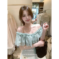 批发法式复古甜心风<b class='q'>蕾丝</b>花边一字肩上衣女夏季荷叶边气质小衫仙气<b class='q'>罩衫</b>