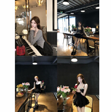 批发瑞茜·威瑟斯黑道千金秋季甜美风露思穿搭假两件上衣<b class='q'>蓬蓬</b><b class='q'>裙套装</b>