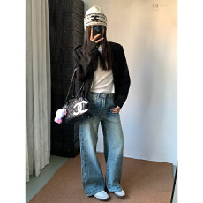 批发美式复古工装刺绣阔腿牛仔裤女<b class='q'>春</b>季2026新款宽松垂感直筒裤子