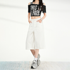 夏季新品｜韩女氛围｜经典百搭白色 解构感多口袋牛仔中裤