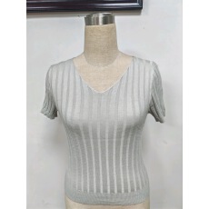 批发原头工厂高级浅银灰修身气质V短袖针织衫<b class='q'>毛衣</b>女2026夏秋<b class='q'>新款</b>