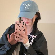 批发刺绣蝴蝶结棒球帽女韩国甜美可爱粉色帽子显白显脸小<b class='q'>百搭</b>鸭舌帽子