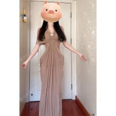 批发法式高级感气质纯欲辣妹挂脖<b class='q'>连衣裙</b>女夏季新款修身显瘦包臀<b class='q'>长裙</b>子
