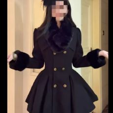 批发复古千金赫本风掐腰伞摆大衣<b class='q'>连衣裙</b>女秋冬气质名媛感开衫毛呢外套