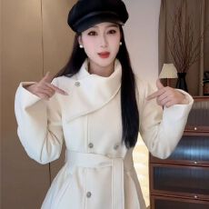 批发秋冬新品大衣短款气质<b class='q'>显瘦</b>法式高级外套百搭休闲设计毛呢呢子大衣