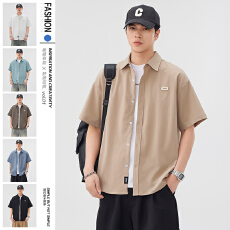 批发广州货纯色基础衬衫短袖男生2026新款夏季宽松休闲衬衣上衣外套