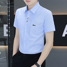广州货牛津布春秋季男士短袖衬衫口袋纯色潮流男装衬衣休闲衬衫男