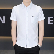 广州货牛津布春秋季男士短袖衬衫口袋纯色潮流男装衬衣休闲衬衫男