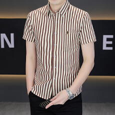 批发广州货条纹<b class='q'>衬衫</b><b class='q'>男</b>士短袖免烫商务休闲帅气<b class='q'>衬衣</b>夏季百搭新款寸衫