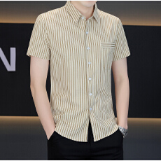 批发广州货条纹<b class='q'>衬衫</b><b class='q'>男</b>士短袖免烫商务休闲帅气<b class='q'>衬衣</b>百搭新款口袋寸衫