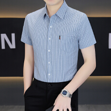 广州货条纹衬衫男士短袖免烫商务休闲帅气衬衣夏季百搭新款寸衫