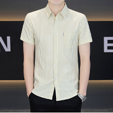 广州货条纹衬衫男士短袖免烫商务休闲帅气衬衣夏季百搭新款寸衫