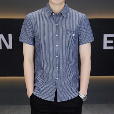 批发广州货条纹<b class='q'>衬衫</b><b class='q'>男</b>士短袖免烫商务休闲帅气<b class='q'>衬衣</b>夏季韩式新款寸衫
