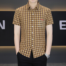 广州货格子衬衫男士短袖免烫商务休闲帅气衬衣夏季百搭新款寸衫