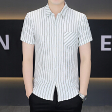 广州货条纹衬衫男士短袖免烫商务休闲帅气衬衣夏季百搭新款寸衫