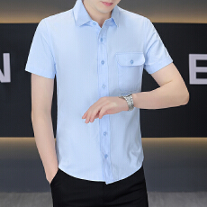 广州货100%棉纯色纯棉衬衫男士短袖免烫商务休闲帅气衬衣韩式寸衫