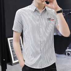 广州货竖条纹衬衫潮流男装韩版短袖经典细格纹衬衣夏季青年寸衫