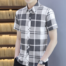 批发广州货新款男士<b class='q'>衬衫</b>男装短袖潮流格子<b class='q'>衬衣</b><b class='q'>商务</b>休闲百搭修身寸衫