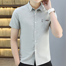 批发广州货百搭文艺修身<b class='q'>商务</b>休闲短袖<b class='q'>衬衫</b>男装纯色修身青年<b class='q'>衬衣</b>潮流