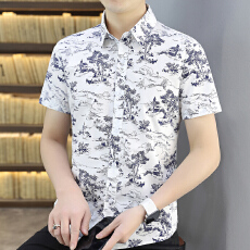 批发广州货高级感简约柔性棉夏季薄款白色短袖衬衫男士凉感衬衣男装