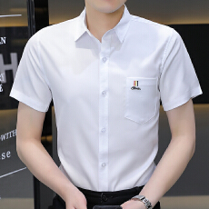广州货夏季新款纯色衬衫男装短袖衬衫潮流帅气外套休闲衬衣修身