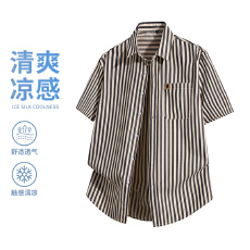 批发广州货条纹衬衫男士短袖免烫休闲帅气衬衣夏季男装百搭新款寸衫