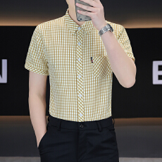 批发广州货夏季男士短袖<b class='q'>衬衫</b>格子商务正装免烫<b class='q'>男装</b>短袖<b class='q'>衬衣</b>薄高级感