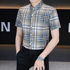 批发广州货男士短袖<b class='q'>衬衫</b>秋季商务休闲冰丝抗皱<b class='q'>衬衣</b>高级感<b class='q'>男装</b>
