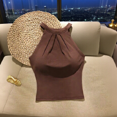 批发设计感削肩挂脖<b class='q'>吊带</b><b class='q'>背心</b>女外穿bra胸垫<b class='q'>文胸</b>一体性感气质无袖上衣