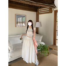 批发法式纯欲风气质套装夏装女白色T恤上衣大裙摆<b class='q'>半身裙</b>韩版两件套