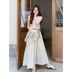 复古针织镂空刺绣纯色无袖吊带百搭套头圆领外穿背心单件