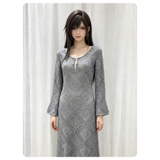 批发高品质重工欧美风菱格针织长裙显瘦优雅