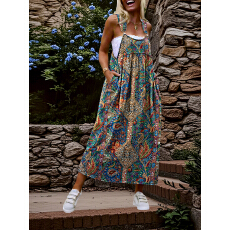 批发欧美跨境外贸<b class='q'>大码</b>女装民族风波西米亚印花裙子背带连衣裙<b class='q'>大码</b>显瘦