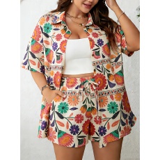 批发<b class='q'>欧美</b>跨境外贸大码女装夏季时尚休闲<b class='q'>套装</b>个性印花纽扣两件套<b class='q'>欧美</b>风