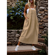 批发<b class='q'>欧美</b>跨境外贸大码女装亚马逊新款背带<b class='q'>连衣裙</b>长裙仿牛仔时尚裙子女