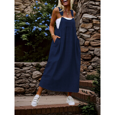 批发<b class='q'>欧美</b>跨境外贸大码女装亚马逊新款背带<b class='q'>连衣裙</b>长裙仿牛仔时尚裙子女