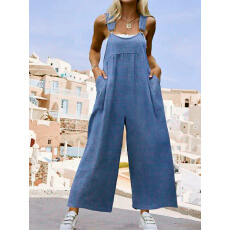 批发欧美跨境外贸<b class='q'>大码</b>女装亚马逊新款<b class='q'>背带裤</b>长裤仿牛仔时尚纽扣吊带裤