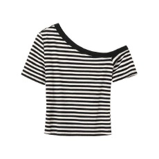 批发230克冰丝罗纹 辣妹斜肩短袖上衣女设计感夏季纯色露肩百搭<b class='q'>t</b><b class='q'>恤</b>