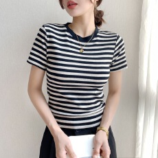 批发230克冰丝罗纹 辣妹斜肩短袖上衣女设计感夏季纯色露肩百搭<b class='q'>t</b><b class='q'>恤</b>