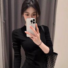 批发螺纹德绒200克 半高领打底修身春秋紧身显瘦时髦高档螺纹黑色上衣